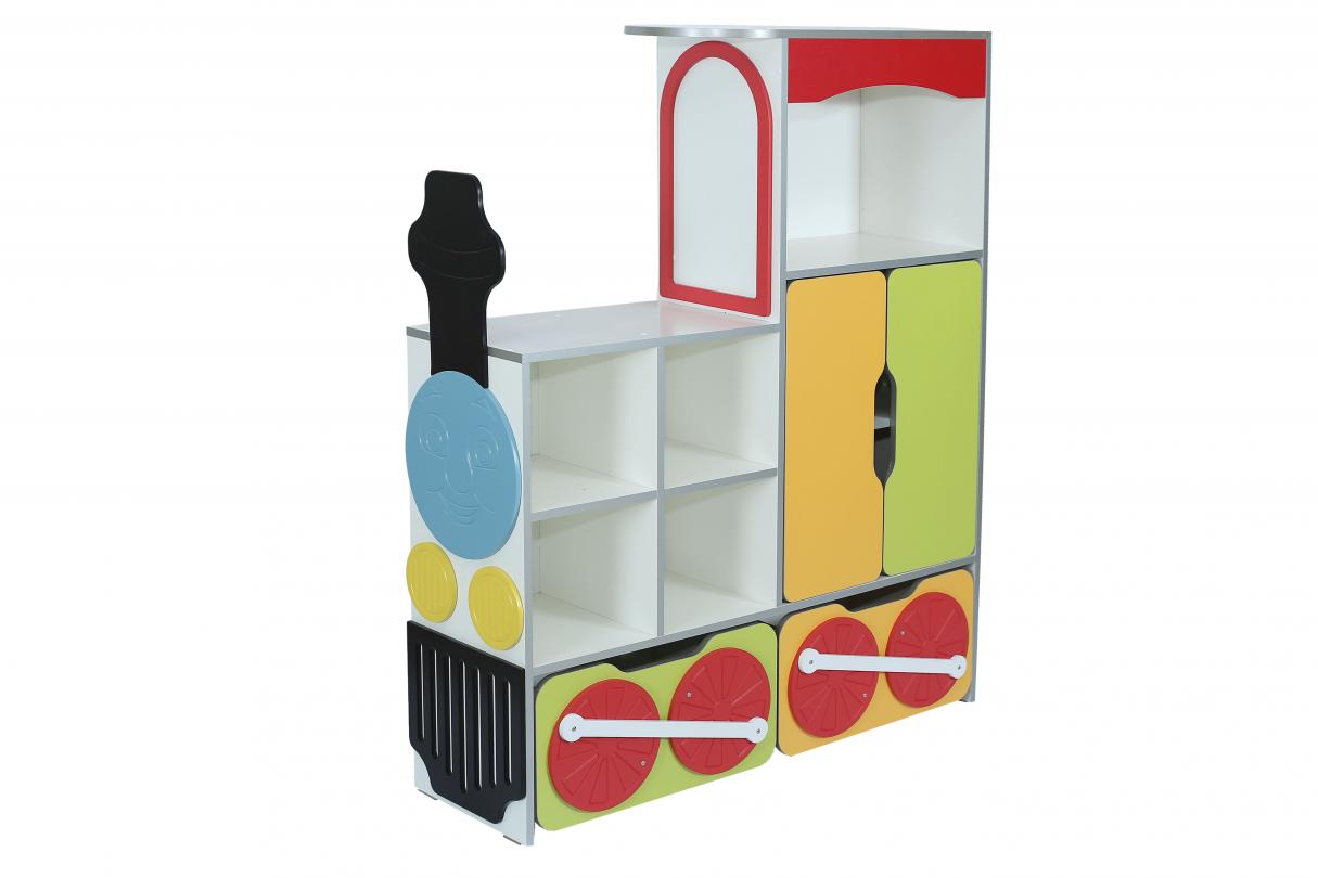 Стінка дитяча "Казковий експрес" елемент №1, з полицями та шухлядами,для дидактичного матеріалу,книг,особистих речей дітей,( ТОВ ‘’АЛМАНТ’’), 1210х350х1450 мм.